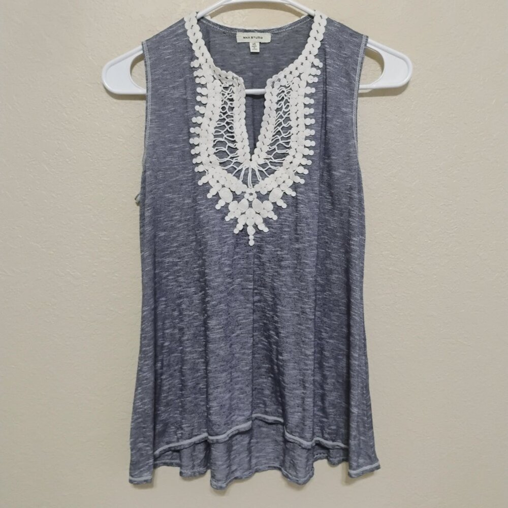 Max Studio Crochet Lace Trim Sleeveless Tunic Top Gray XS